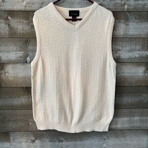 Bill Blass V-Neck 100% Cotton Cream Sweater Vest